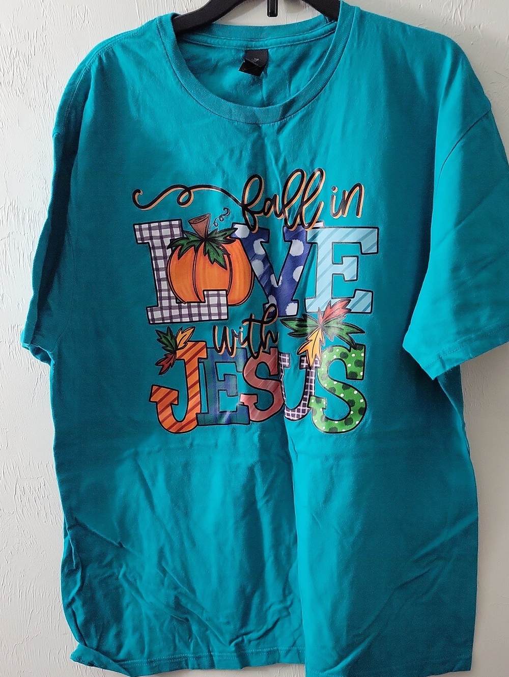 Gildan Teal "Fall in Love with Jesus" Short Sleeve Tee